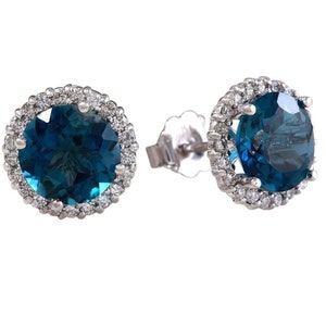 Exquisite 4.95 Karat Natürliche London Blautopas und Diamant 14K Massivgold Ohrstecker