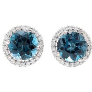 5.00 Karat Natürliche London Blue Topaz und Diamant 14K Massiv Weiß Gold Ohrstecker