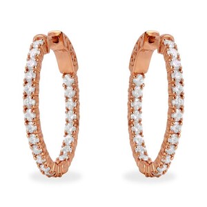 Estate Exquisite 2.32 Carats Natural Diamond 14K Solid Rose Gold Hoop Earrings