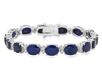 Zeer indrukwekkende 29,50 karaat natuurlijke saffier en diamant 14K massief witgouden armband