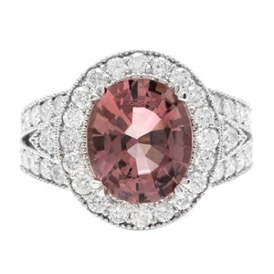 6.00 Carats Natural Very Nice Looking Tourmaline and Diamond 14K Solid White Gold Ring