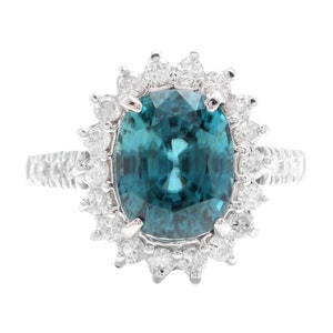 6.80 Carats Natural Very Nice Looking Zircon and Diamond 18K Solid White Gold Ring