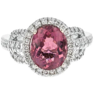 4.10 Carats Natural Very Nice Looking Tourmaline and Diamond 14K Solid White Gold Ring