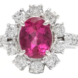 4.70 Carats Natural Very Nice Looking Tourmaline and Diamond 14K Solid White Gold Ring