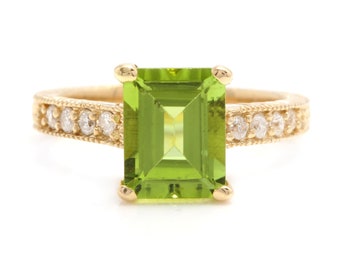 3.20 Karaat Indrukwekkende Natuurlijke Peridoot en Diamant 14K GeelGouden Ring