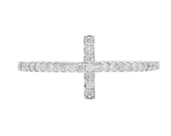 Fine 0.25 Carats Natural Diamond 14K Solid White Gold Cross Ring