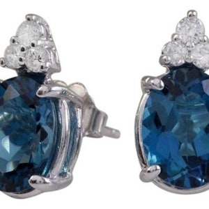 Exquisite 4.60 Karat London Blue Topaz und Diamant 14K Massiv Weiß Gold Ohrstecker