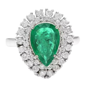 3. 70 Carats Natural Emerald and Diamond 14K Solid White Gold Ring