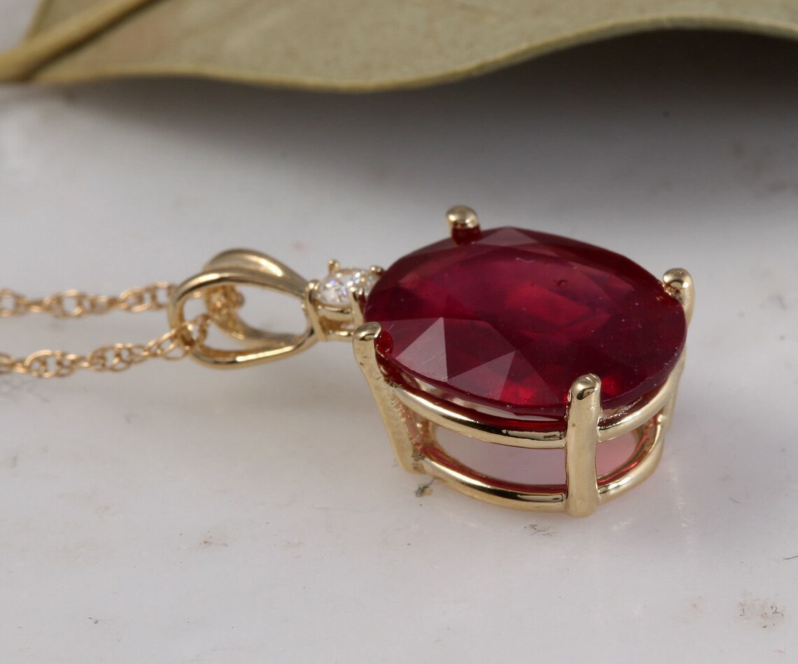 6.05ct Natural Red Ruby and Diamond 14K Solid Yellow Gold Necklace - Etsy