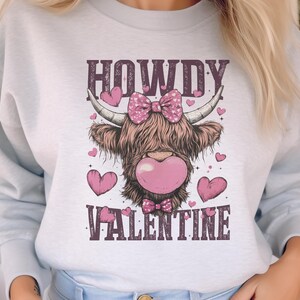 Highland Cow Valentine Sweatshirt: Howdy Farm Animal Crewneck