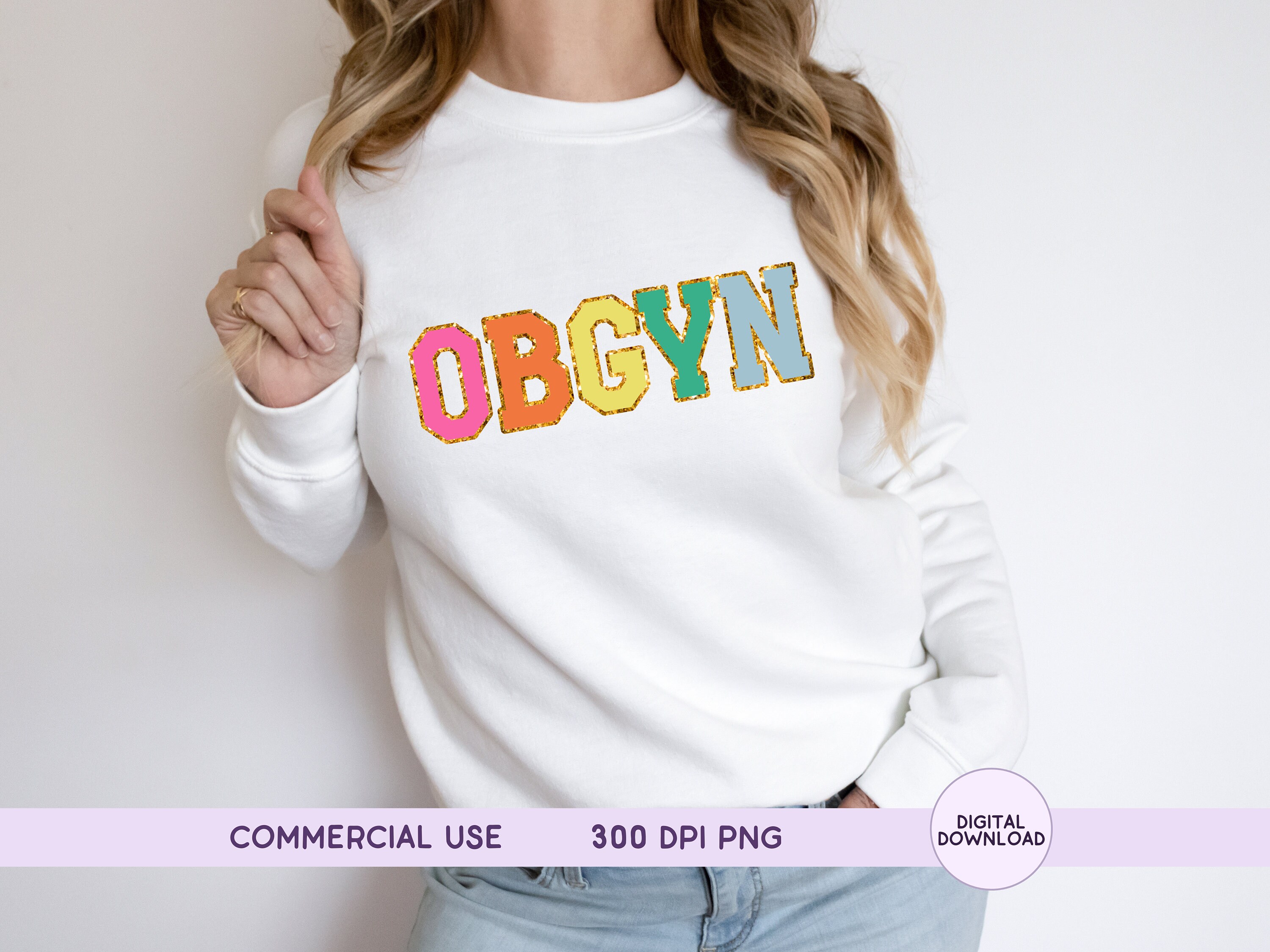OBGYN Preppy PNG, Faux Chenille Letters, Varsity Letters PNG, Obgyn ...