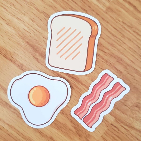 Breakfast Stickers | Toast, Bacon, Egg | Cute Matte Vinyl Bottle & Laptop Sticker