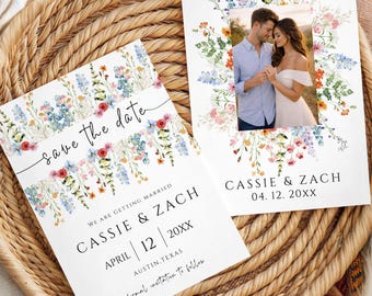 Boho Blumen Save the Date | Rustikale Blumenhochzeitseinladungs-Vorlage