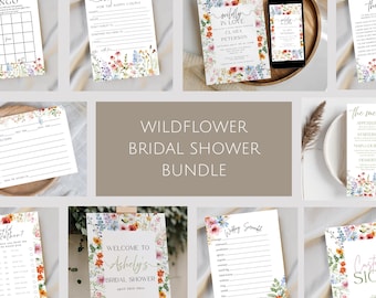 Wildflower Bridal Shower Bundle, Editable Invitation Games Pack (Digital Download)