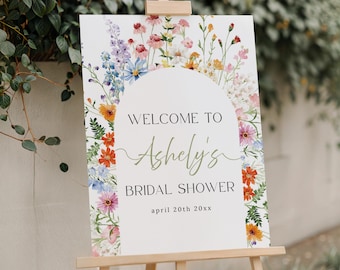 Wildflower Bridal Shower Welcome Sign, Boho Floral Decor (Editable Canva Template Digital Download )