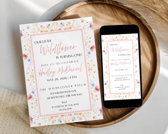 Wildflower Birthday Invitation Template, Editable Floral Invite (Canva)