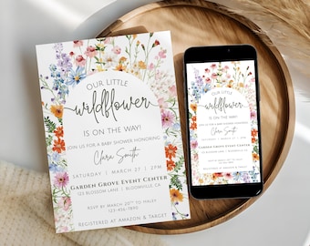 Wildflower Baby Shower Invitation | Rustic Floral Theme Canva Template, Digital Download