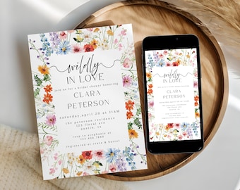 Wildflower Bridal Shower Invitation, Boho Garden Theme (Editable Printable Template)