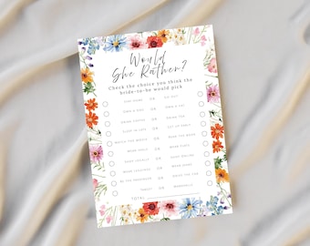 Wildflower Bridal Shower Game Would She Rather Printable