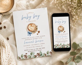 Kaffee-Babyparty-Einladung | Little Bean Invite (bearbeitbare Vorlage)
