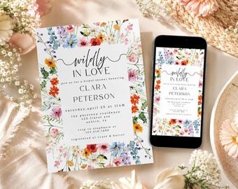 Wildblumen Brautparty Einladung, Boho-Garten-Thema (bearbeitbare druckbare Vorlage)