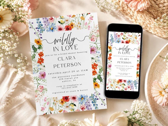 Wildflower Bridal Shower Invitation, Boho Garden Theme (Editable Printable Template)