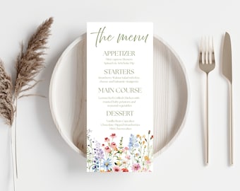 Bearbeitbare Wildblumen-Menükarte | Brautparty druckbar
