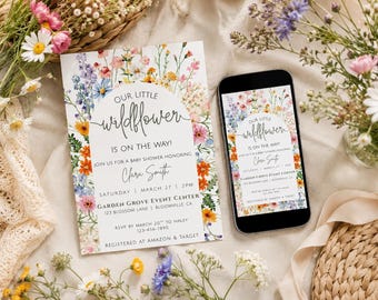Wildflower Baby Shower Invitation | Rustic Floral Theme Canva Template, Digital Download