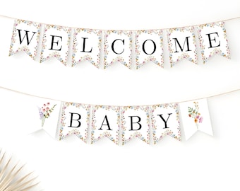 Wildflower Baby Shower Banner – Editable Floral Bunting (Digital Download)