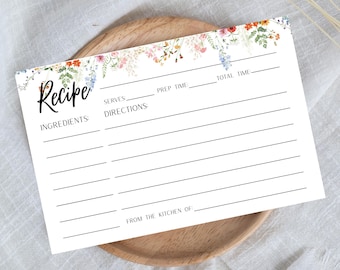 Wildflower Recipe Card, Bridal Shower Insert, Editable Canva Template (Digital Download)