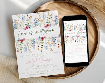 Floral Bridal Shower Invitation Template | Editable Garden Party Invite (Canva Printable 5x7" & Mobile Size)
