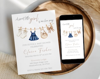 A Sweet Little Girl Is On The Way · Girl Baby Shower Invite · Editable Template · Instant Download