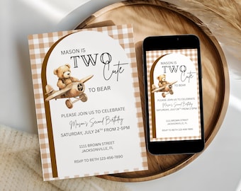 Teddy Bear 2nd Birthday Invitation • Editable Digital Invite