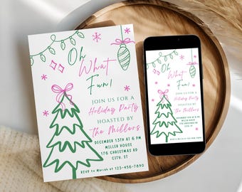 Oh What Fun Holiday Party Invitation | Christmas Party Invite Template | Editable Printable
