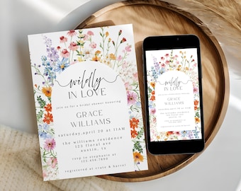 Wildflower Bridal Shower Invitation Template, Boho Meadow Floral, Printable & Mobile (Canva Editable Digital Download