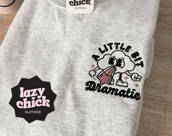 EMBROIDERED Ash Gray Cartoon Dramatic Crewneck Sweatshirt - Character Embroidery - Embroidered Sweatshirt, Cute Retro Cartoon Sweatshirts