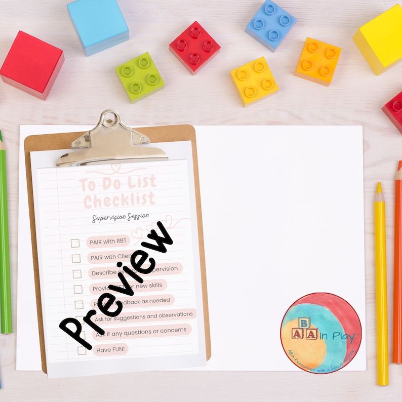 ABA Session Checklist for BCBA and RBT Supervision Checklist Etsy