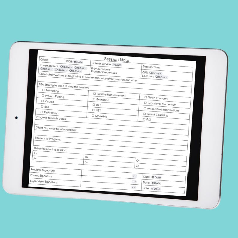 Editable ABA Data Tracker, RBT Session Note Template (digital) - Etsy