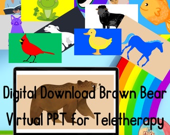 Virtual Story Slides for Teletherapy, Zoom Virtual Background with Brown Bear Characters, Brown Bear Companion Digital