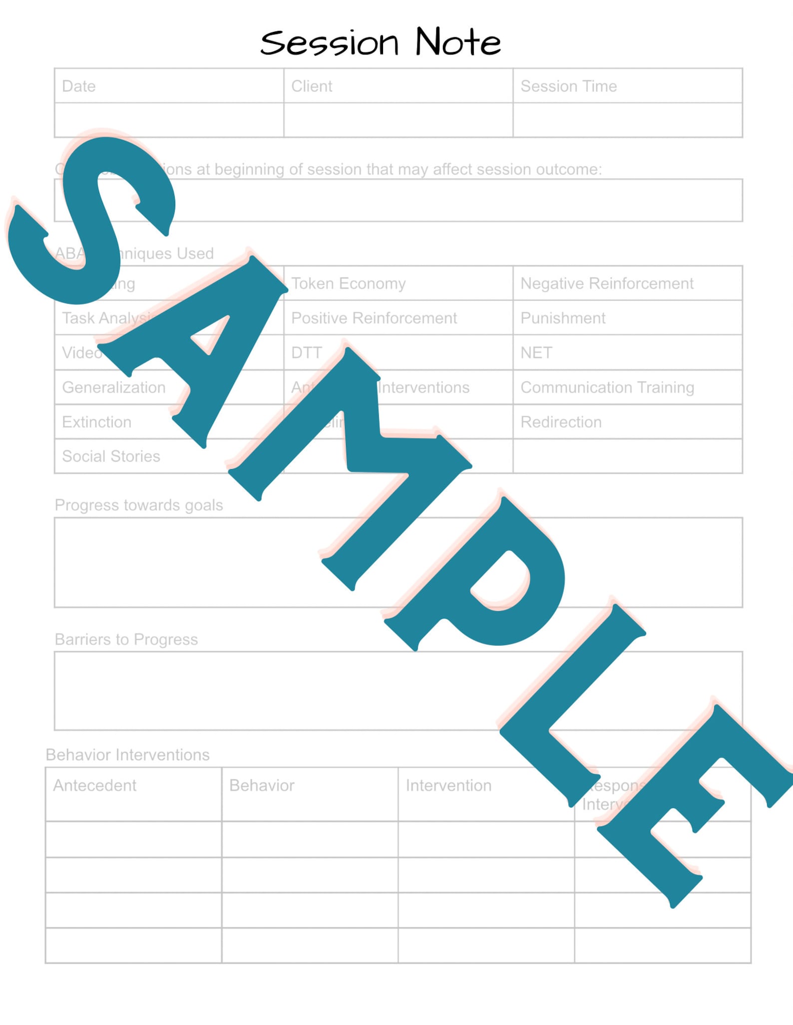 ABA Data Tracker and Session Note Sheets With Examples for Rbts and ...