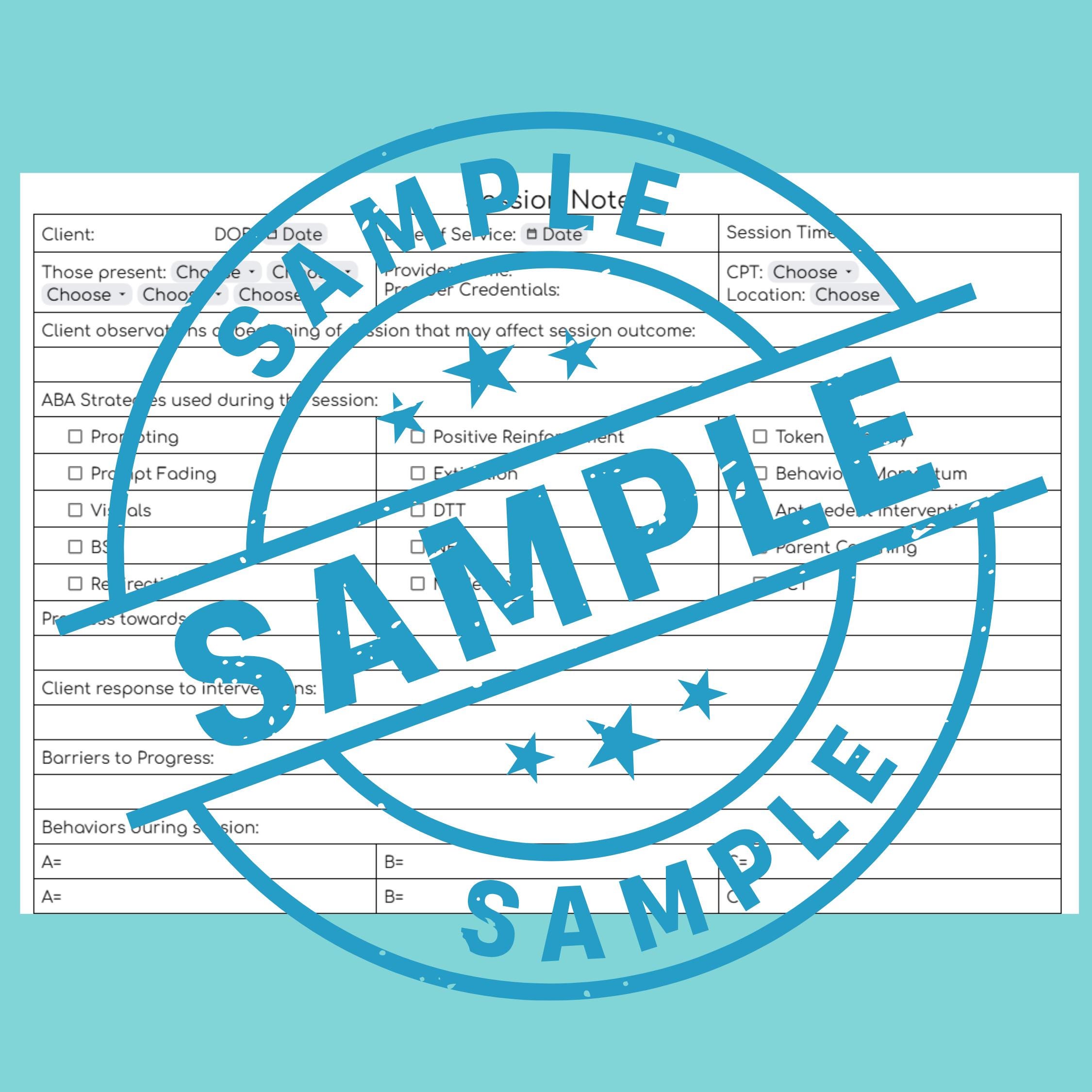 Editable ABA Data Tracker, RBT Session Note Template (digital) - Etsy