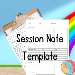 ABA  Data Tracker and Session Note Sheets with Examples for RBTs and BCBAs, Session Note Template, ABC data, Behavior Data Tracker