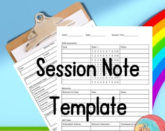 ABA Data Tracker und Session Note Sheets mit Beispielen für RBTs und BCBAs, Session Note Template, ABC Daten, Behavior Data Tracker