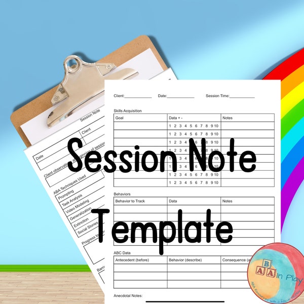 ABA  Data Tracker and Session Note Sheets with Examples for RBTs and BCBAs, Session Note Template, ABC data, Behavior Data Tracker