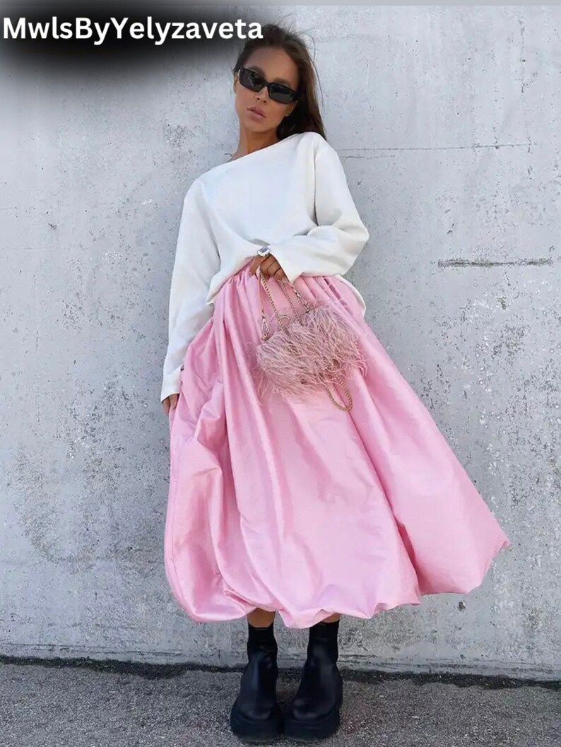 Satin Silk Loose Fit Women Skirt Wide Puff High Rise Skirt Etsy