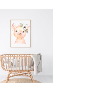 Nursery Farm Animal Prints, Floral Pig PRINTABLE  DIGITAL DOWNLOAD Baby Room Kids Posters