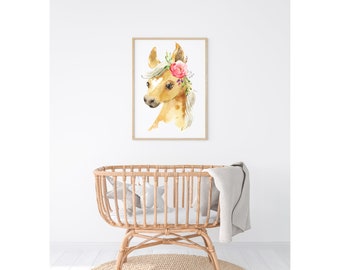 Nursery Farm Animal Prints, Floral Horse PRINTABLE  DIGITAL DOWNLOAD Baby Room Kids Posters