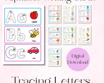 Cartes à tracer alphabet de A à Z, exercice d'écriture pour les enfants d'âge préscolaire (téléchargement numérique)