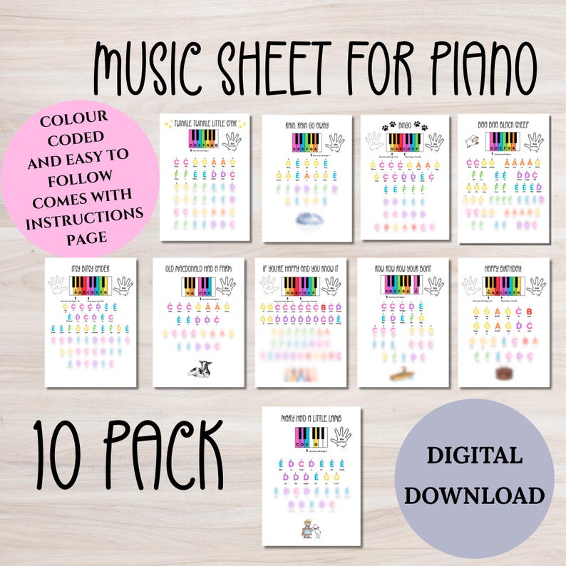 Easy Color Coded Piano Sheet Music for Beginners (digital Download) - Etsy