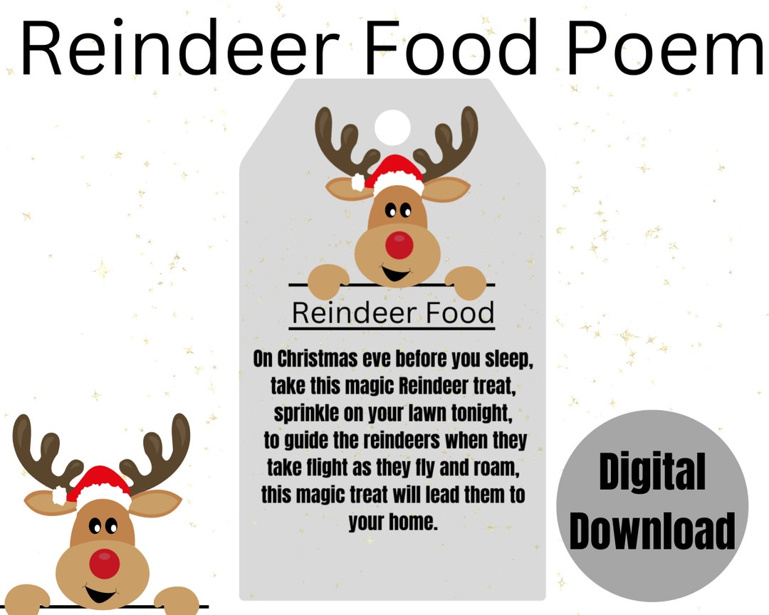 Printable Reindeer Food Poem, Reindeer Treat Poem, Reindeer Food Tag